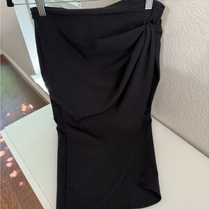 Zara Black Asymmetrical Ruched Midi Skirt